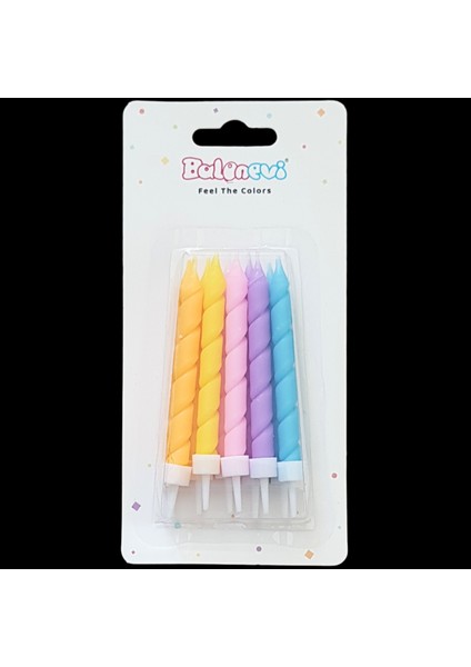 Spiral Neon Karışık Renk Pasta Mum 8 cm * 10 Adet