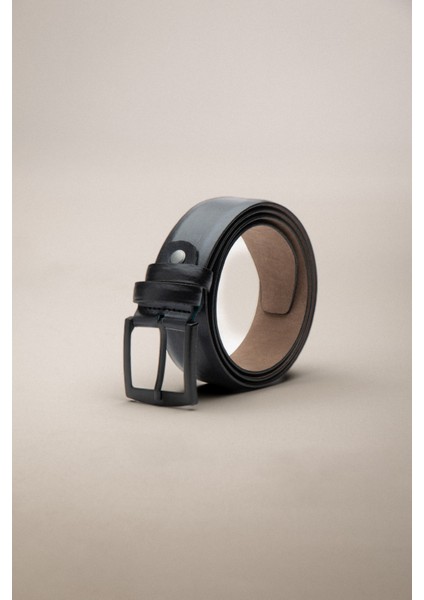 Erkek Siyah Suni Deri Kemer 3,5 cm