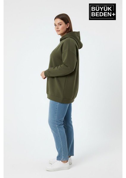 Kadın Büyük Beden Ince Kapşonlu Kollar ve Etek Ribanalı Swatshırt SPR26BSWK957 modelleri