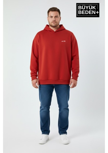 Erkek Büyük Beden Ar Baskılı Kapüşonlu Sweatshirt SPR26BSW963