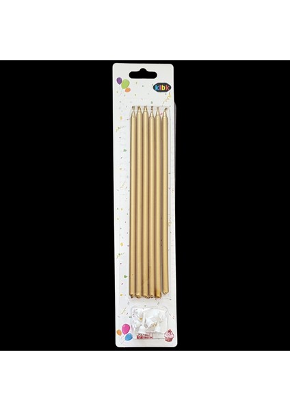 Altın Metalik Ince Uzun Pasta Mum 20 cm * 6 Adet