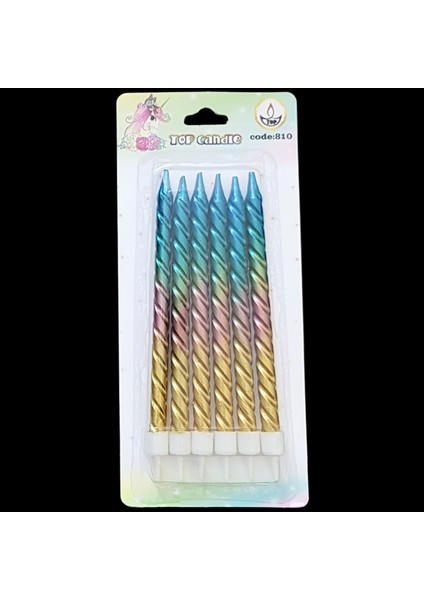 Spiral Metalik Karışık Renk Pasta Mum 12 cm * 6 Adet