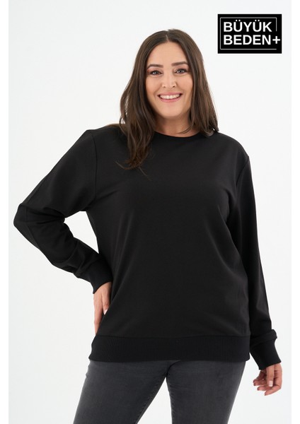 Kadın Büyük Beden Bisiklet Yaka Kollar ve Etek Ribanalı Ince Sweatshirt – Regular Fit %64 Pamuklu SPR26BSW956