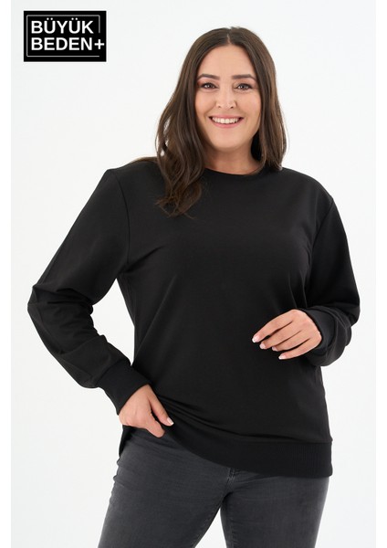 Kadın Büyük Beden Bisiklet Yaka Kollar ve Etek Ribanalı Ince Sweatshirt – Regular Fit %64 Pamuklu SPR26BSW956 modelleri