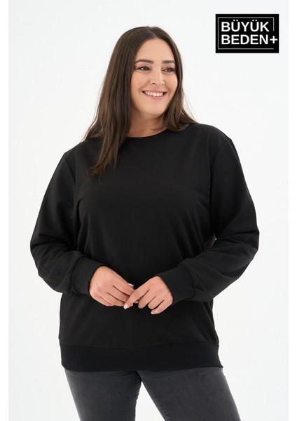 Kadın Büyük Beden Bisiklet Yaka Kollar ve Etek Ribanalı Ince Sweatshirt – Regular Fit %64 Pamuklu SPR26BSW956 fırsatları