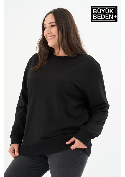 Kadın Büyük Beden Bisiklet Yaka Kollar ve Etek Ribanalı Ince Sweatshirt – Regular Fit %64 Pamuklu SPR26BSW956 fiyatları
