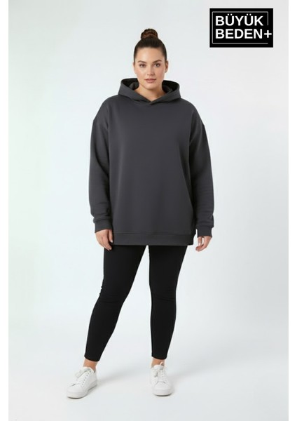 Kadın Büyük Beden Ince Kapşonlu Kollar ve Etek Ribanalı Swatshırt SPR26BSWK957 fiyatları