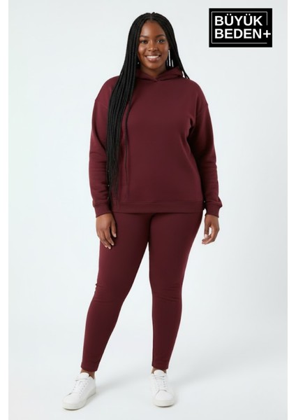 Kadın Büyük Beden Kapşonlu Ince Sweatshirt SPR24BSWK57