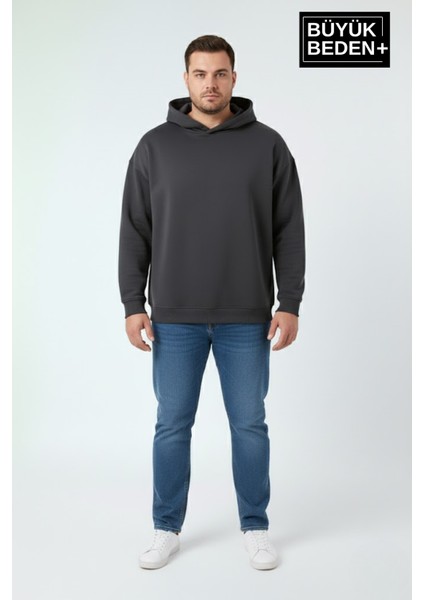 Erkek Büyük Beden Ince Kapşonlu Kollar ve Etek Ribanalı Swatshırt SPR26BSW957