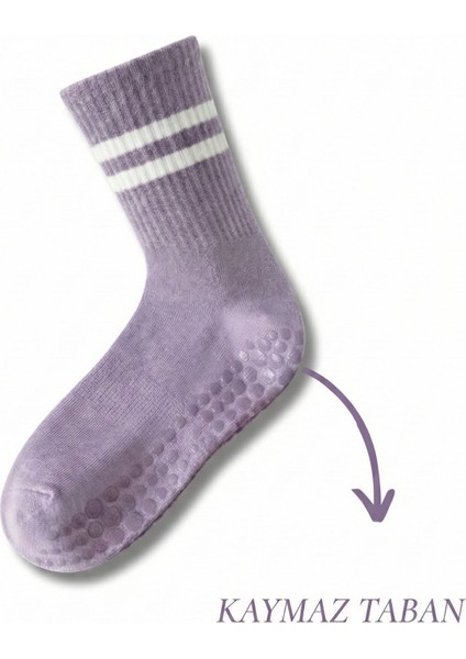 1 Çift Mor Yoga Pilates Kaydırmaz Çorap
