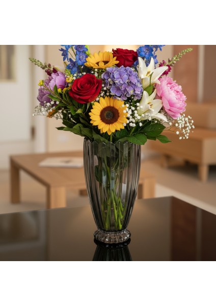 Lüks Füme / Gold Cam Dekoratif Vazo Modern Salon ve Masa Üstü Aksesuarı 22 cm indirimleri