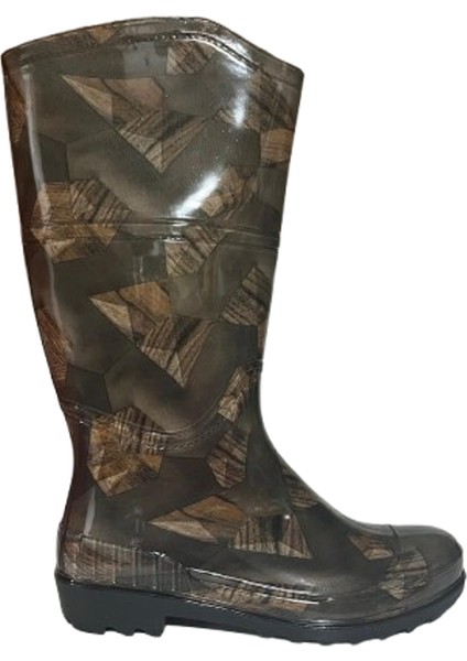 Kadın Bej Desenli 35 cm Uzun Bahçe Yağmur Çizmesi EMKK309-210