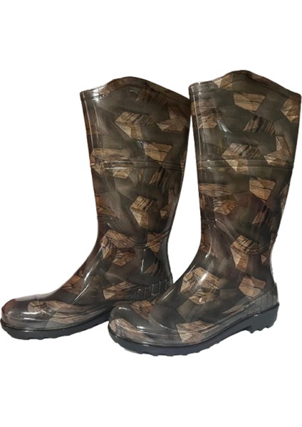 Kadın Bej Desenli 35 cm Uzun Bahçe Yağmur Çizmesi EMKK309-210 modelleri
