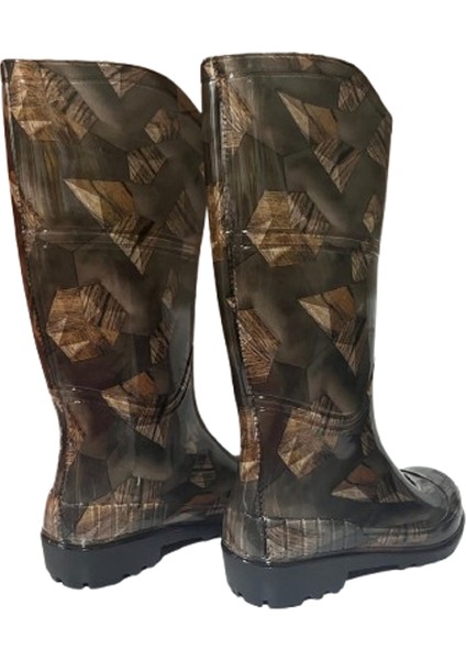 Kadın Bej Desenli 35 cm Uzun Bahçe Yağmur Çizmesi EMKK309-210