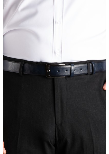 Erkek Lacivert Suni Deri Kemer 3,5 cm modelleri