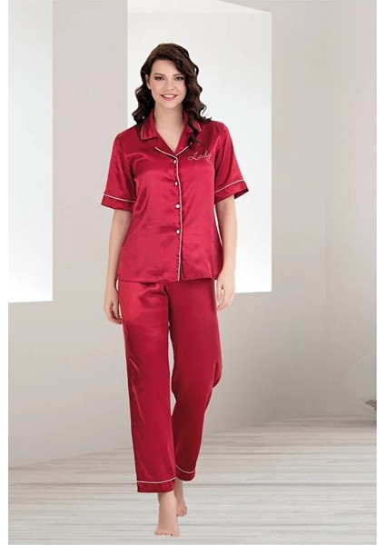 Lady Lingerie Saten Kırmızı Kısa Kollu Pijama Takımı fiyatları