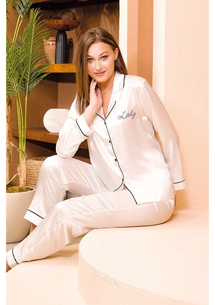Lady Saten Beyaz Lüks A Kalite Saten Gecelik Takımı fiyatları