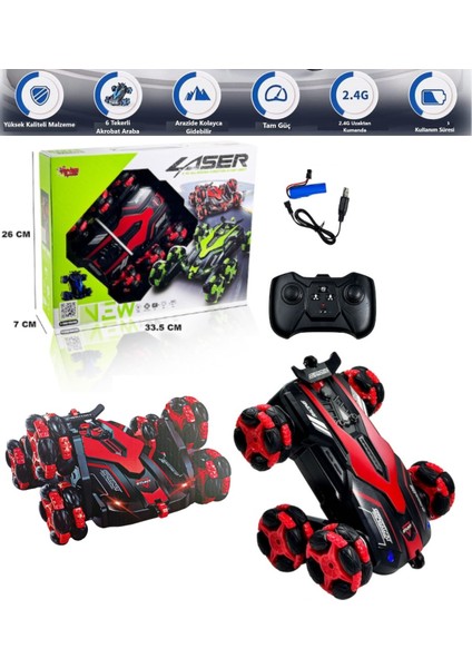 Dublör Araba Uzaktan Kumandalı Full Fonksiyon 6 Tekerli Şarjlı Akrobat Oyuncak Arazi Araba 19 Cm.