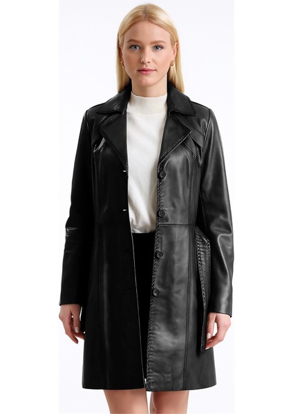Derije Betty Hakiki Deri Kadın Siyah Trençkot fiyatları