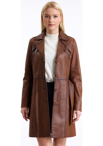 Derije Betty Hakiki Deri Kadın Taba Trençkot fiyatları