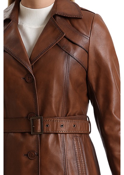 Derije Betty Hakiki Deri Kadın Taba Trençkot modelleri