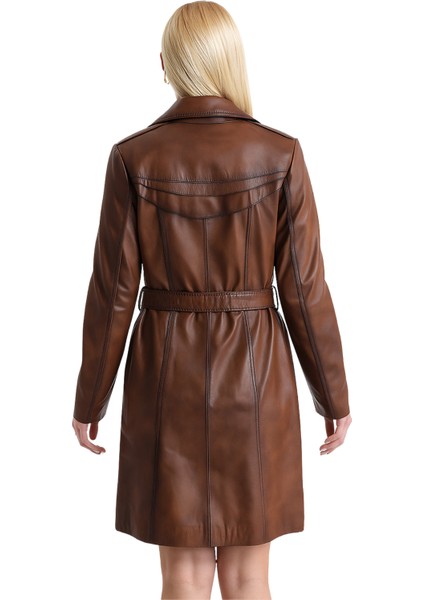 Derije Betty Hakiki Deri Kadın Taba Trençkot fırsatları