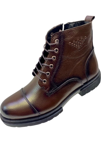 Erkek Postal Bağcıklı ve Fermuarlı Hakiki Deri Kauçuk Taban-