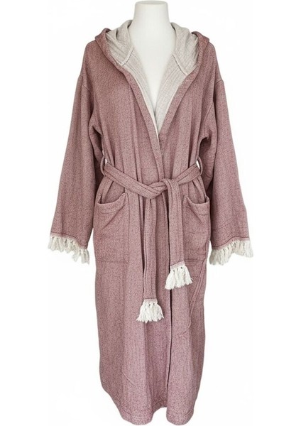 Bohem Kapüşonlu 4 Kat Müslin Organik Unisex Bornoz, Gül Kurusu modelleri