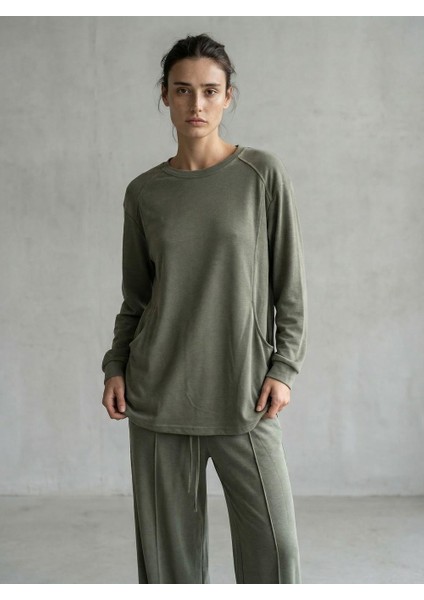 Kadın Cebli Modal Kumaş Takım Yeşil