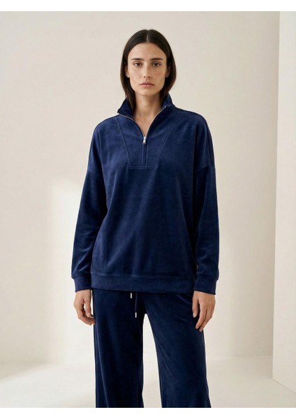 Kadın Yarım Fermuarlı Modal Kumaş Takım Lacivert