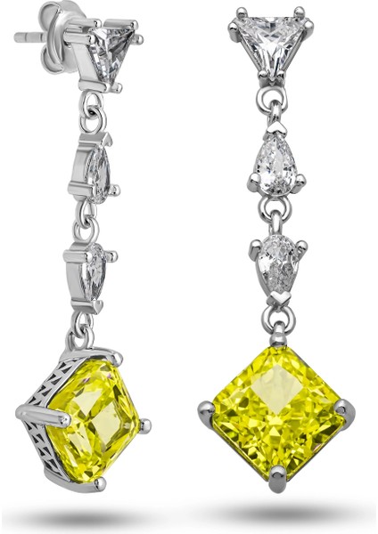 Gümüş Ice Cut Sitrin Zirkon Taşlı Işıltılı Kadın Küpe