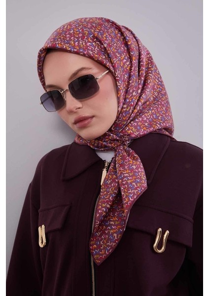 Pembe Mini Yazı Detayi Twill Ipek EŞARP-0926