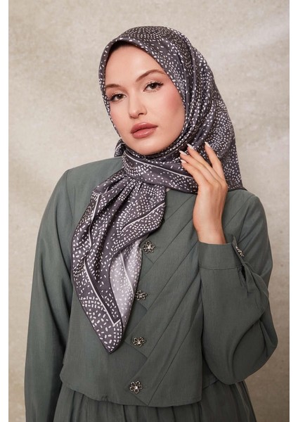 Gri Noktalı Daireler Baskı Twill Ipek EŞARP-0933