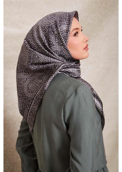 Gri Noktalı Daireler Baskı Twill Ipek EŞARP-0933 fiyatları