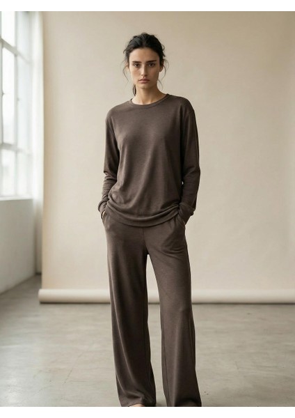 Kadın Modal Kumaş Takım Kahverengi