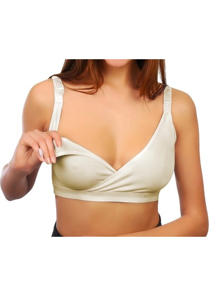 Kruvaze Emzirme Sütyeni Ekru 100 Beden