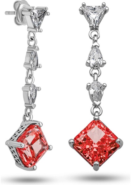 Gümüş Ice Cut Kırmızı Zirkon Taşlı Işıltılı Kadın Küpe