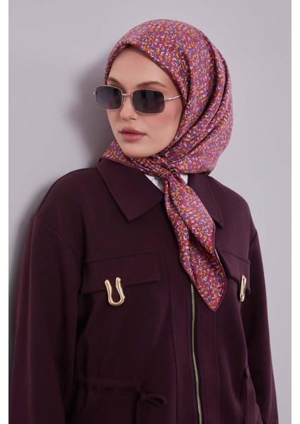 Pembe Mini Yazı Detayi Twill Ipek EŞARP-0926 modelleri