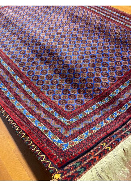 El Dokuma Afgan Halı Ince Dokuma Bordo Mavi Renk 3 Metre Kare modelleri