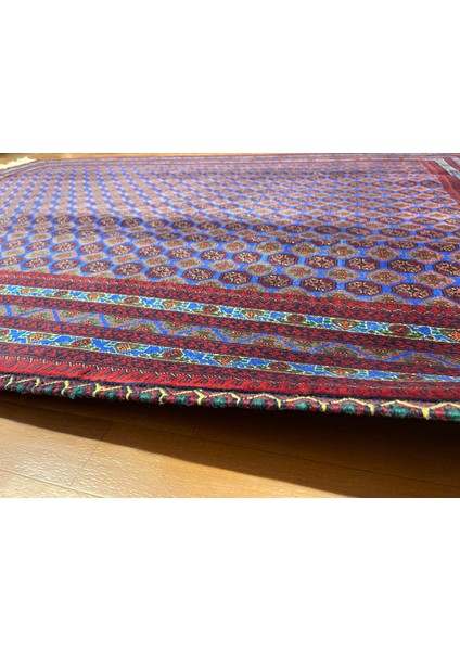 El Dokuma Afgan Halı Ince Dokuma Bordo Mavi Renk 3 Metre Kare