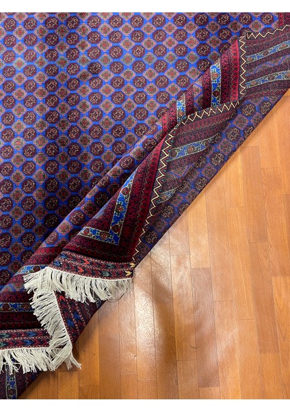 El Dokuma Afgan Halı Ince Dokuma Bordo Mavi Renk 3 Metre Kare