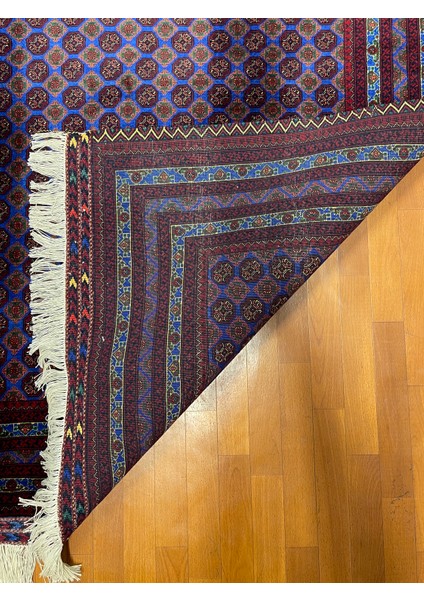 El Dokuma Afgan Halı Ince Dokuma Bordo Mavi Renk 3 Metre Kare