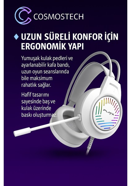 G1 Rgb Işıklı Kafaüstü Gaming Kulaklık Beyaz – 3.5mm Jack, Ergonomik Mikrofon, Ps5 – Ps4 – Pc – Xbox – Switch Uyumlu fiyatları
