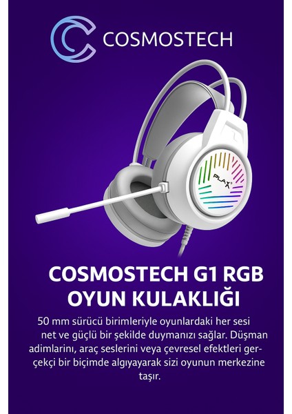 G1 Rgb Işıklı Kafaüstü Gaming Kulaklık Beyaz – 3.5mm Jack, Ergonomik Mikrofon, Ps5 – Ps4 – Pc – Xbox – Switch Uyumlu modelleri