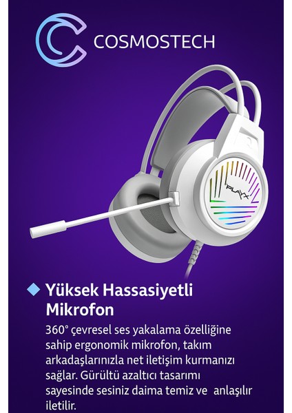 G1 Rgb Işıklı Kafaüstü Gaming Kulaklık Beyaz – 3.5mm Jack, Ergonomik Mikrofon, Ps5 – Ps4 – Pc – Xbox – Switch Uyumlu