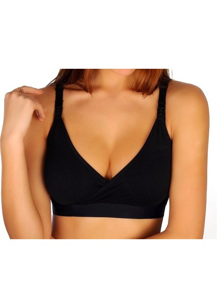 Kruvaze Emzirme Sütyeni Siyah 80 Beden