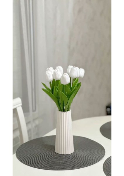 Çizgili Büyük Boy Beyaz Vazo