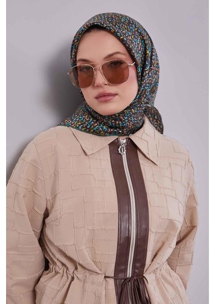 Acı Kahve Mini Yazı Detayi Twill Ipek EŞARP-0926 modelleri