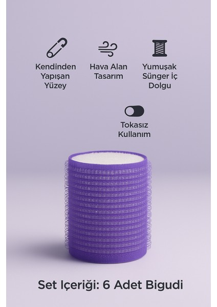 RO96 Isısız Saç Bigudisi Seti 6’lı – Mor Pembe Turuncu – Orta Boy – Doğal Dalga ve Hacim indirimleri