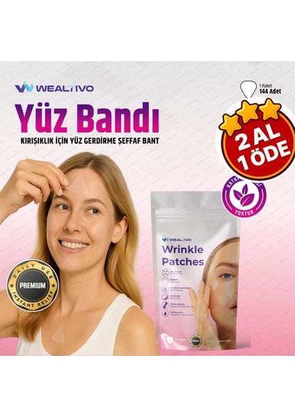 Yüz Bandı 144 Adet Kırışıklık Için Şeffaf Yüz Germe Bantları Premium (Wrinkle Patch)
